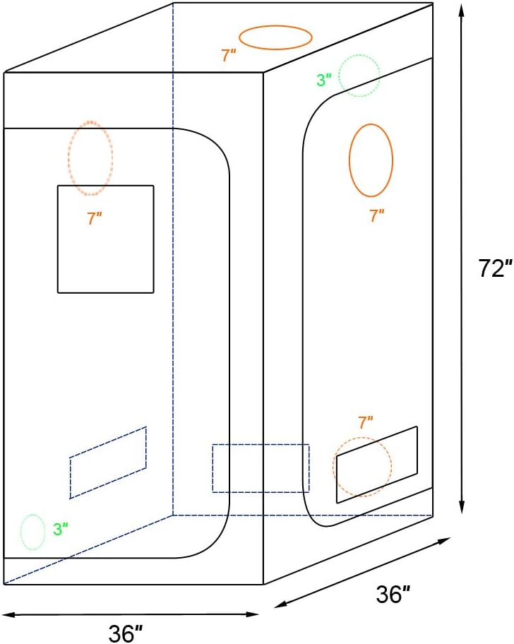 36"x36"x72" Mylar Hydroponic Grow Tent Grow Room with Obeservation Window and Removable Floor Tray for Indoor Plant Growing (36" x 36" x 72")