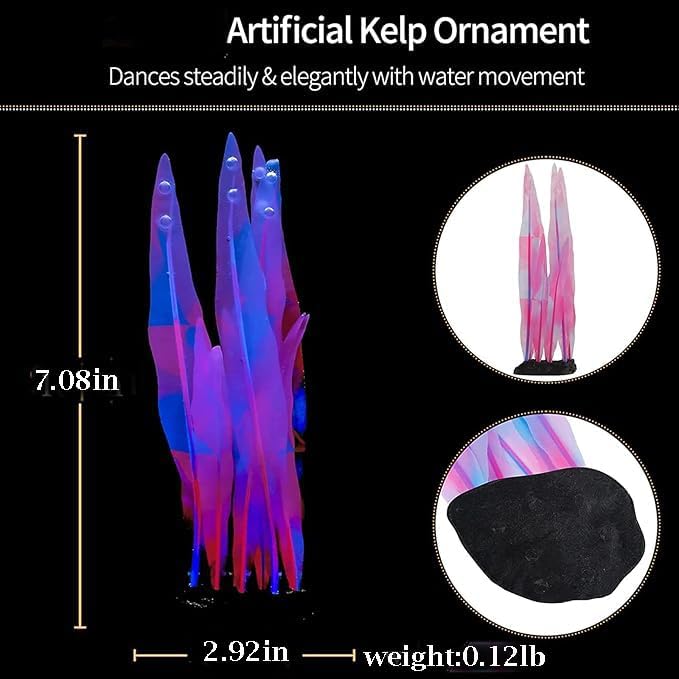 2Pcs Soft Silicone Aquarium Plants Glowing Kelp Fish Tank Plants Decor Artificial Aquarium Plant Decoration Simulation Artificial Water Grass for Fish Tank,Pink,7inch