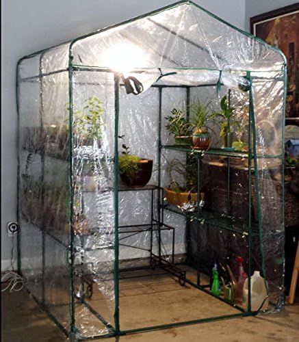 Greenhouse - Walk in Greenhouse with 8 Sturdy Shelves and PVC Cover for Indoor or Outdoor Use - 56 x 56 x 76-Inch Green House by Home-Complete