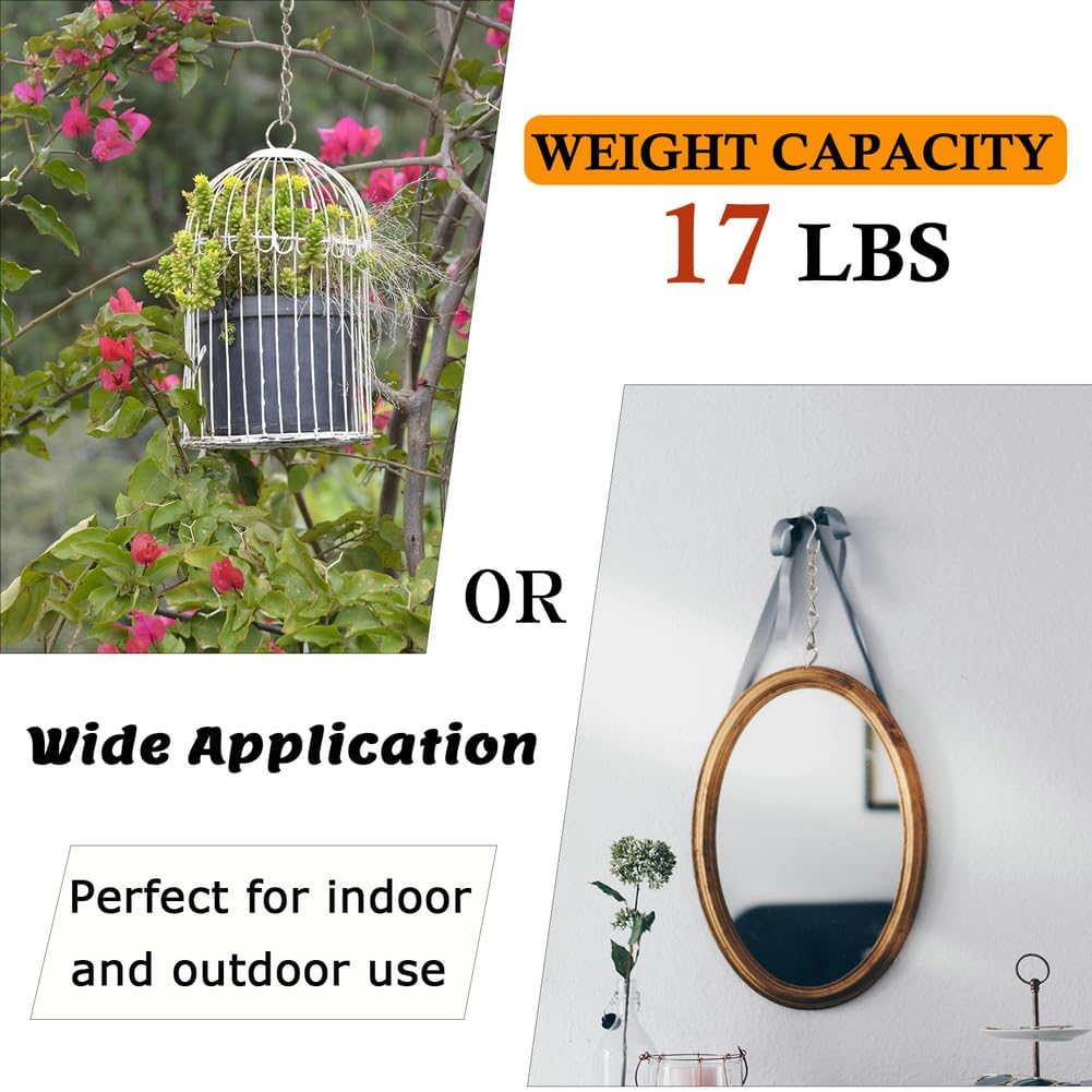 YINGFENG 197 Inch DIY Silver Hanging Basket Chains, Adjustable Length, Decorative Metal Chain with Hooks for Hanging Bird Feeders, Planters, Ornaments