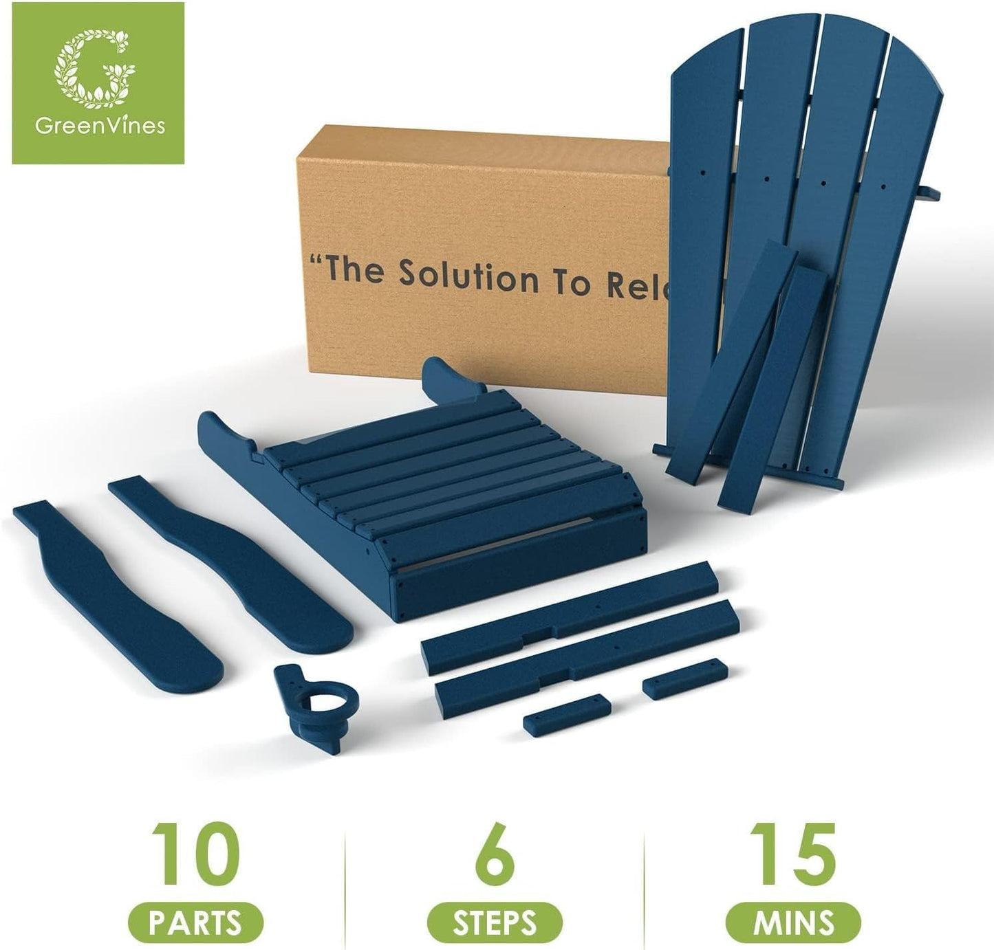 GREENVINES Folding-Adirondack-Chairs-Set-of-2 | HDPE Plastic | Fire Pit Chair | All Weather | Cup Holder | Blue | for Deck Backyard Patio Outdoor Garden