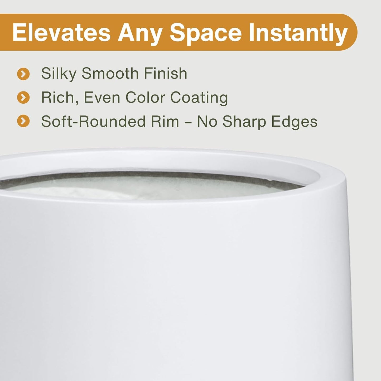 15.3" H x 15" D Conico Fiberstone Round Planter with Drainage Hole, Smooth Finishes, Weather Resistant for Indoor and Outdoor Use, Included 2 Extra Coco Mats (White, 11.7" Pot Opening)