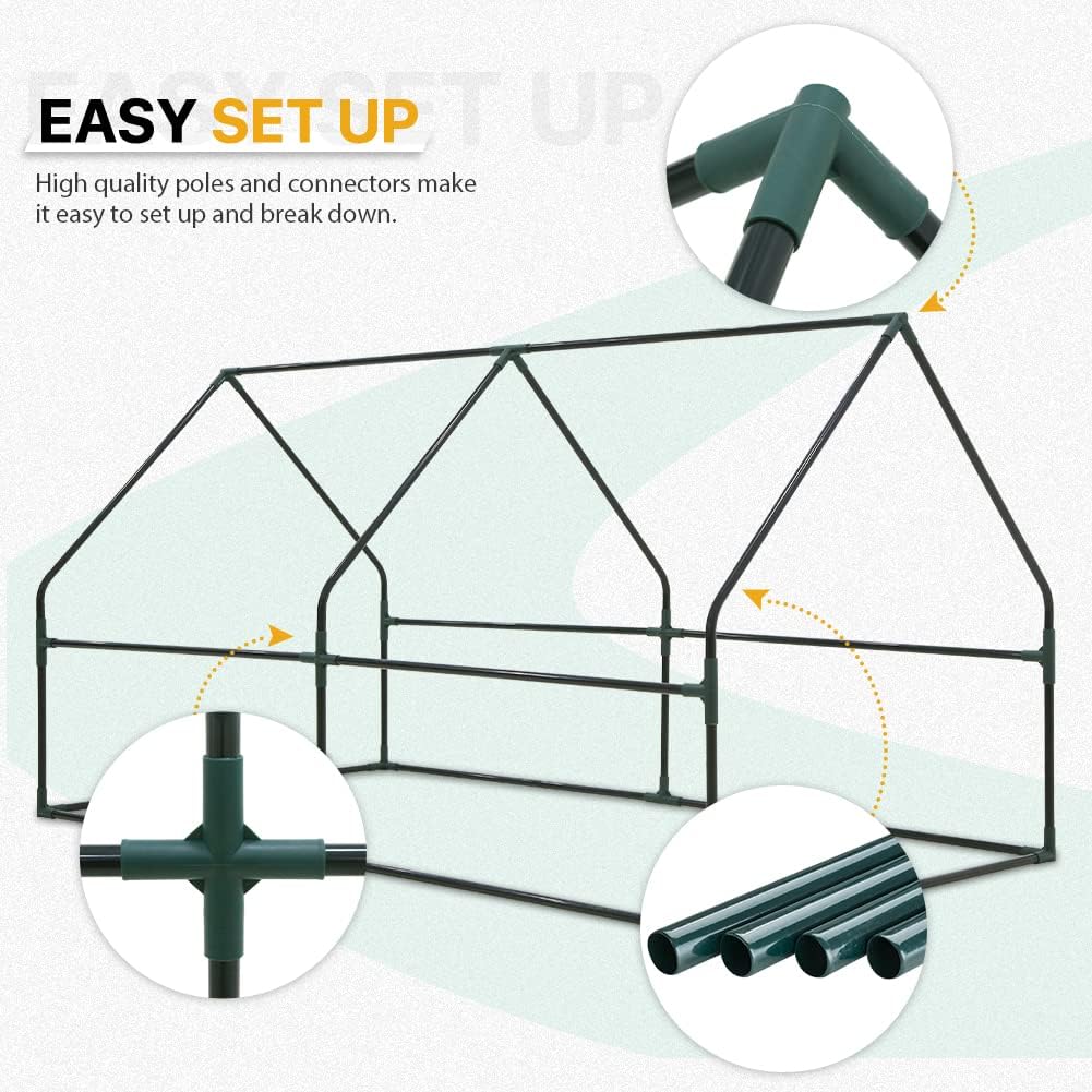 EAGLE PEAK Tunnel Greenhouse Garden Green House with Roll-Up Zipper Doors, Portable, 71"x36"x36", Clear/Green PE Cover