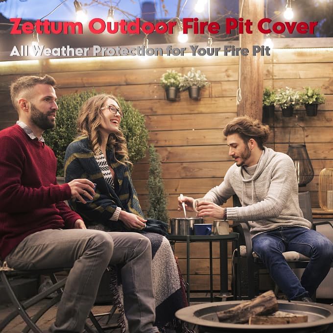 Fire Pit Cover Round 36 Inch - Outdoor Firepit Cover Waterproof & Heavy Duty, 600D Patio Fire Table Cover Gas Fire Pit Accessories Fade & Weather Resistant - 36 x 36 x 20 Inch