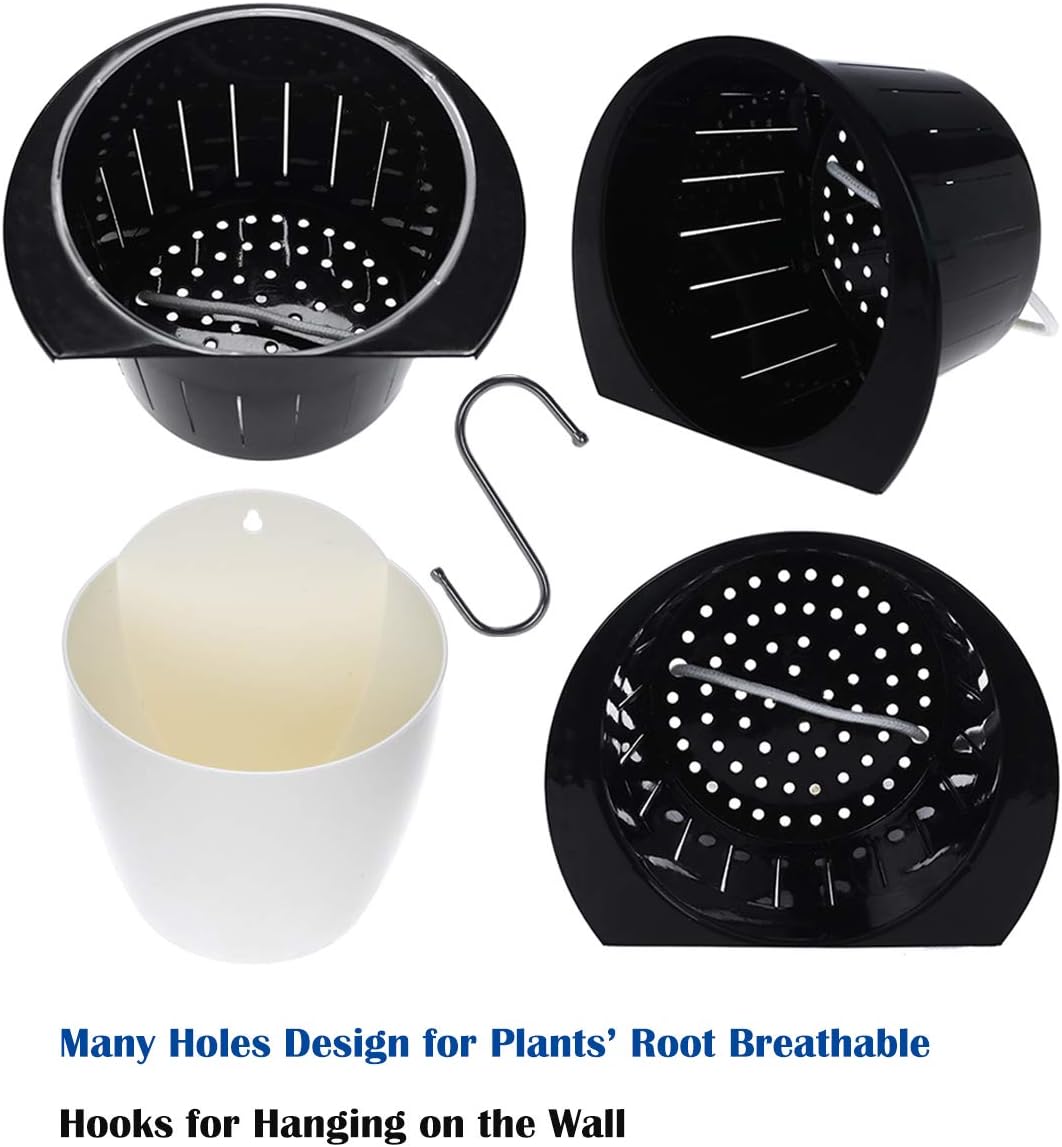 8 Packs 5" and 7.3" Plastic Self Watering Pots Wall Hanging Planters Wall Mounted Wicking Flower Pots for Indoor and Outdoor African Violet, Ocean Spider Plant, Orchid, White