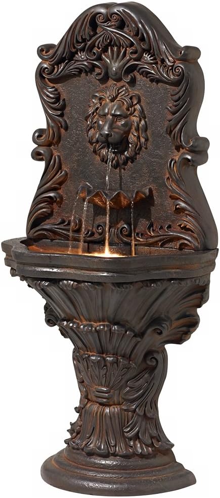 Royal Lion Acanthus 50" High Large Italian Indoor Outdoor Decor Faux Stone Floor Fountain with Light LED Statue Waterfall Water Feature for Outside Garden Patio Yard Backyard - John Timberland