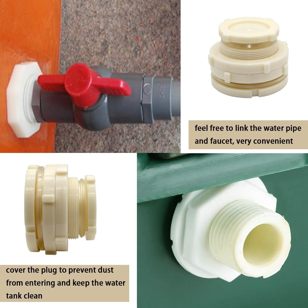 2.5" Female ABS Bulkhead Fitting, Plastic Water Tank Connector Adapter Fitting with Plugs for Outdoor rain Barrel Garden Hose Adapter Spigot kit Water Tank Gallon Drain Bucket(Set of 1)