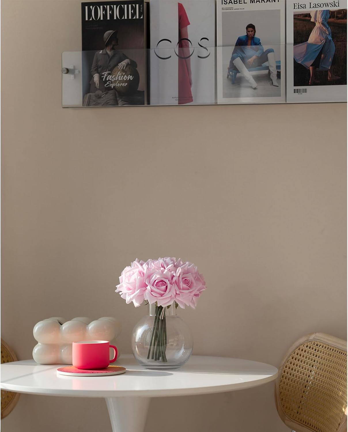 Artificial Roses Single Stem 10pcs Fake Silk Flower Arrangement Bouquet Real Touch for Home Party Wedding Decoration(Light Pink)