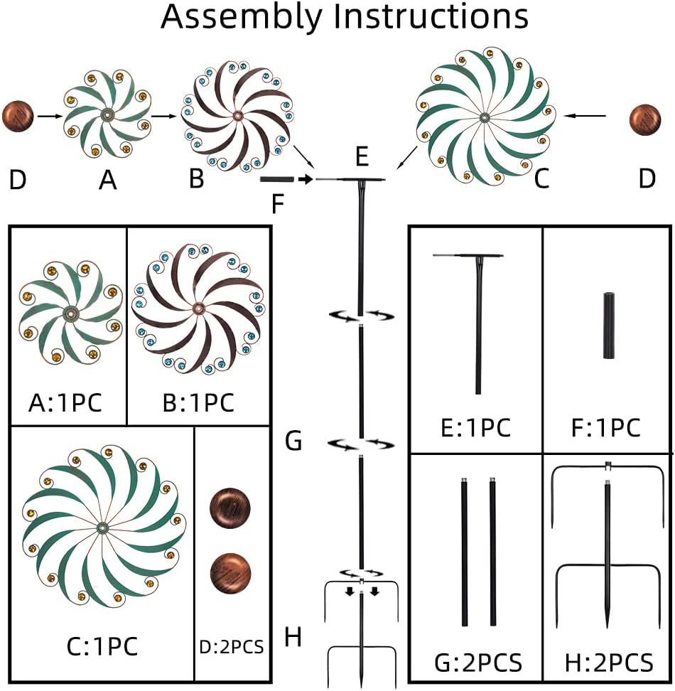 VEWOGARDEN 20" Dia Large Wind Spinner, Outdoor Metal Windmill Spinner - Yard Art Spinner Wind Catchers Sculpture for Patio, Lawn & Garden Decor