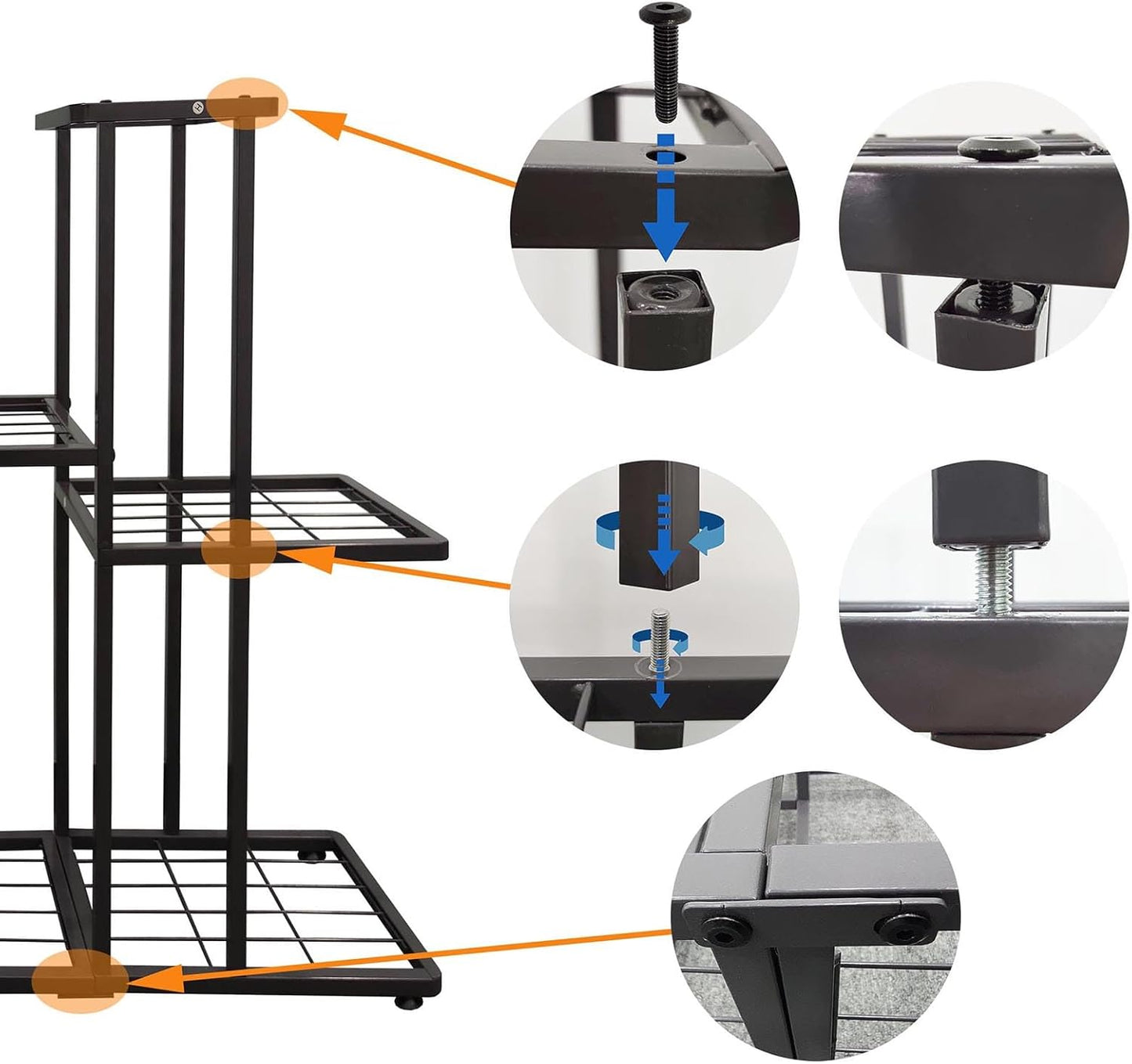3 Tier 8 Potted Metal Large Plant Stand for Indoor Outdoor Flower Pot Display Planter Shelf, Charcoal Grey