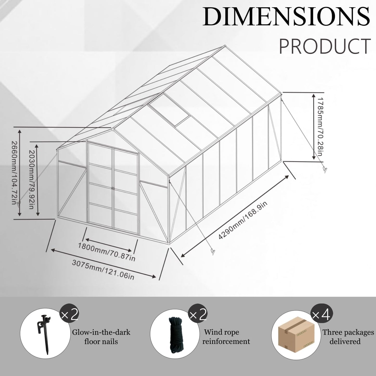 120 * 168 * 104in Greenhouse for Outdoors,Polycarbonate Greenhouse with Stronger Wind Protection and Roof Vent,Walk-in Large Aluminum Sunroom Winter Proof,Black