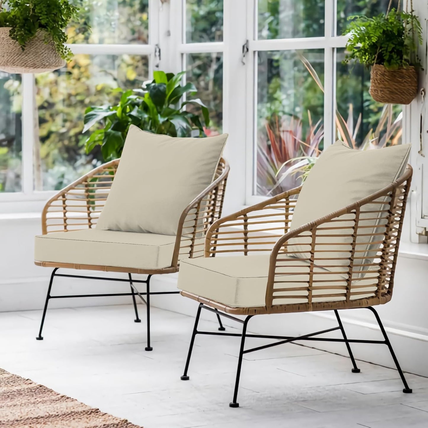 Favoyard Outdoor Seat Cushion Set 19 x 19 Inch Waterproof & Fade Resistant Patio Furniture Cushions with Removable Cover Deep Seat & Back Cushion with Handle and Adjustable Straps for Chair Sofa Couch