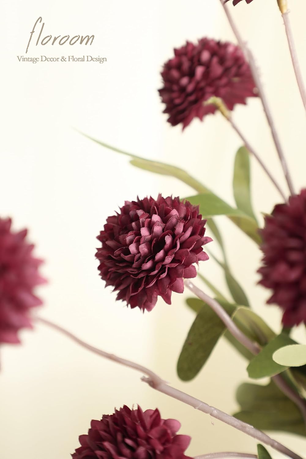 Floroom 5pcs Burgundy Faux Silk Mums Artificial Flowers, Bulk Fake Small Mini Chrysanthemums with Stems for DIY Wedding Centerpieces Floral Arrangements Vase Fillers Home Decorations