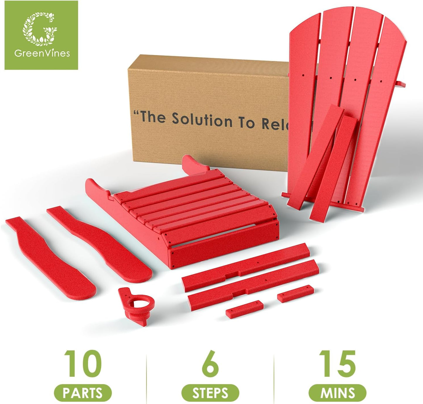 GREENVINES Folding-Adirondack-Chairs-Set-of-2 | HDPE Plastic | Fire Pit Chair | All Weather | Cup Holder | Red | for Deck Backyard Patio Outdoor Garden