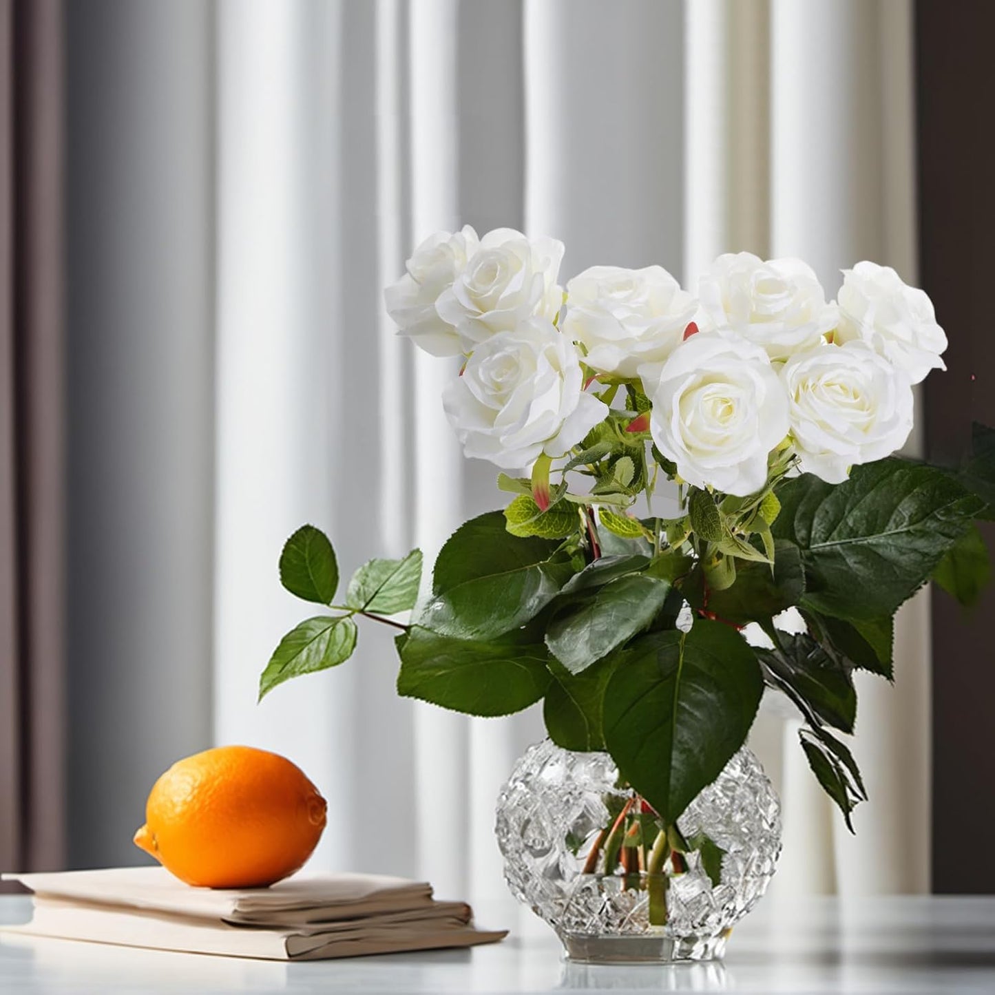 Fake Roses Not Bend The Peduncle Artificial Flowers Fake Flowers with Stems for DIY Wedding Bouquets Bridal Shower Centerpieces Arrangements Tables Decorations (24pcs,Pearl White)