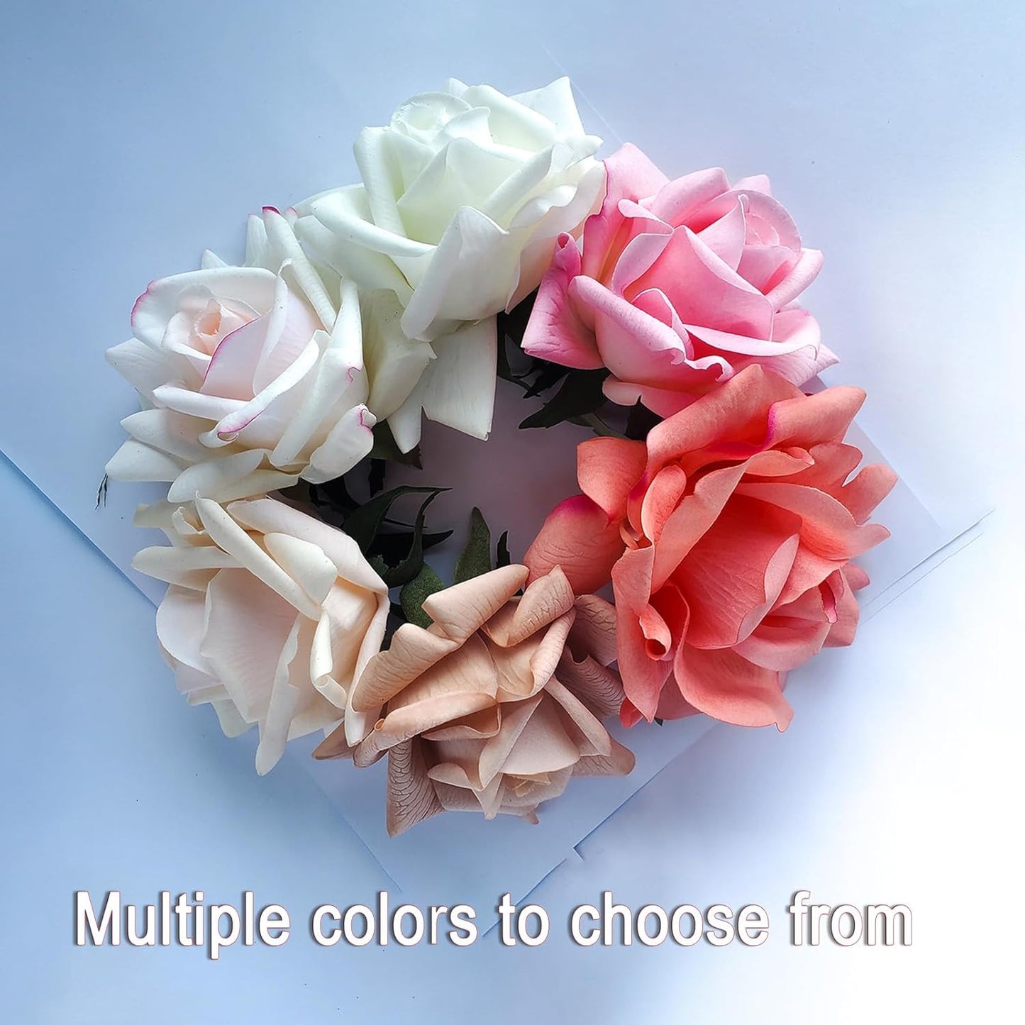 Artificial flower real touch roses feel and look realistic fake roses with stems, suitable for gift, for wife girlfriend mom friends, Indoor home table,cake, hotel, car ecoration (6, golden)