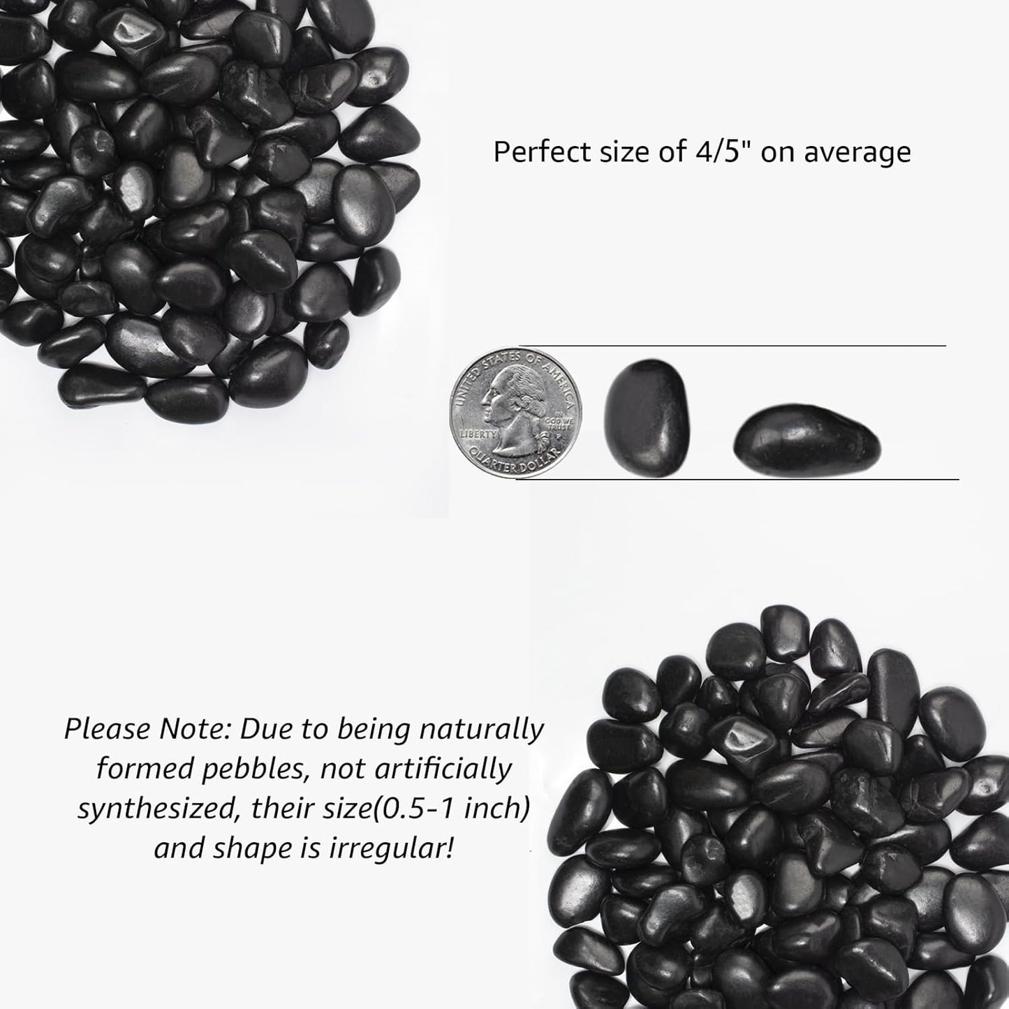 40 lbs Black River Rocks - Large Polished Black Pebbles for Plants & Garden Decorative Stones,0.5-1" Polished Pebbles for Landscaping, Fish Tanks, Flower Pots, Water Fountains