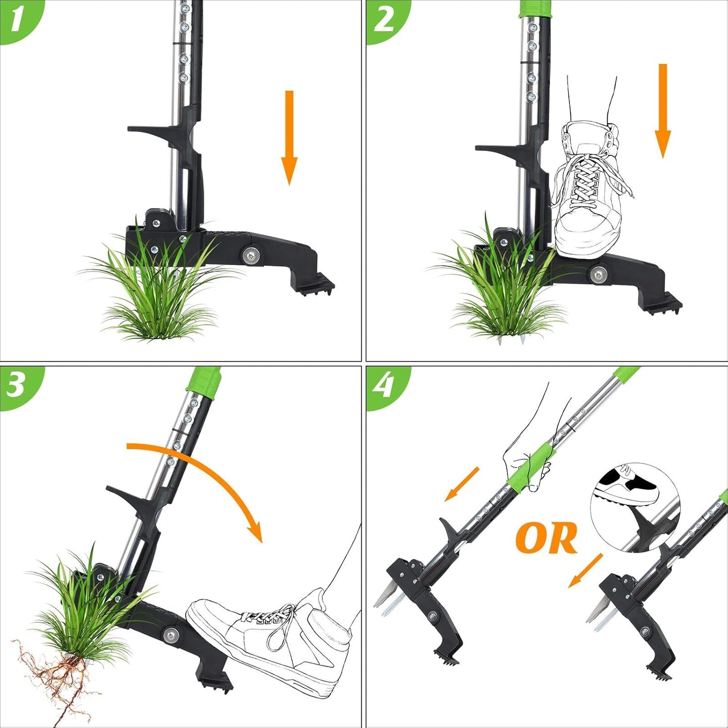 4-Claw Weed Puller Tool Stand Up Heavy Duty, 40'' Long Weeding Tool with Long Handle Stainless Steel Claws Gardening Weed Pulling Tool for Lawn and Garden