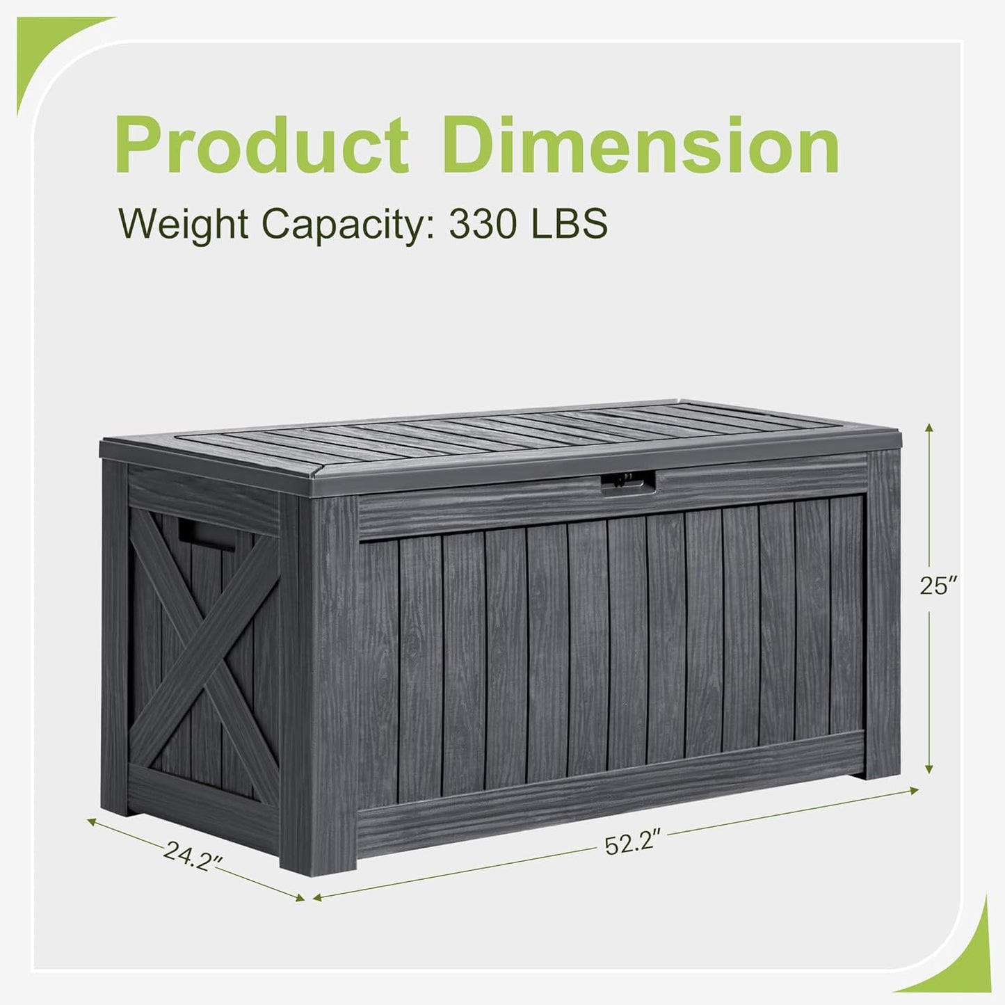 Greesum 120 Gallon Deck Box, Resin Outdoor Storage Container for Patio Furniture, Garden Tools, Pool Accessories, Weatherproof, Lockable, Gray