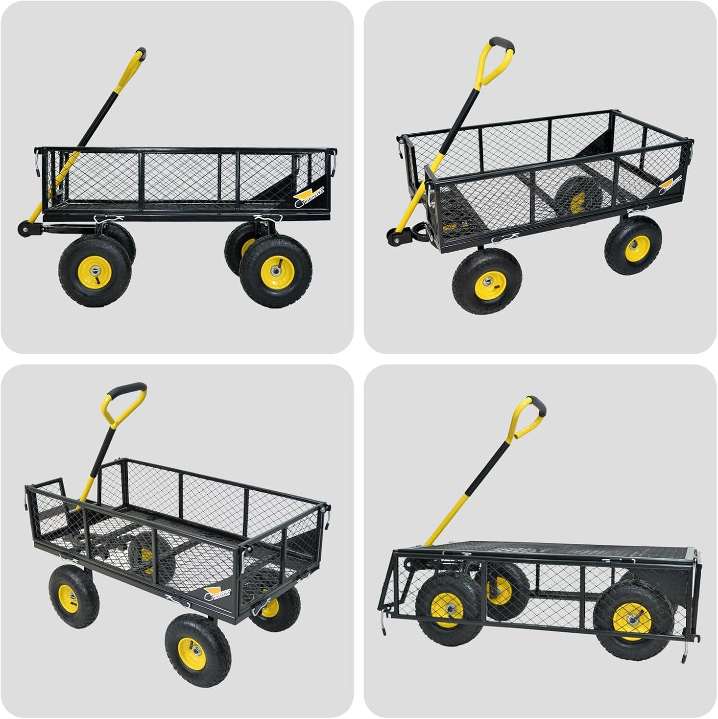 900 lbs Steel Garden Cart, Heavy Duty Yard Utility Wagon with 10" Pneumatic Tires, Removable Mesh Sides and 180° Rotating Anti-Slip Handle