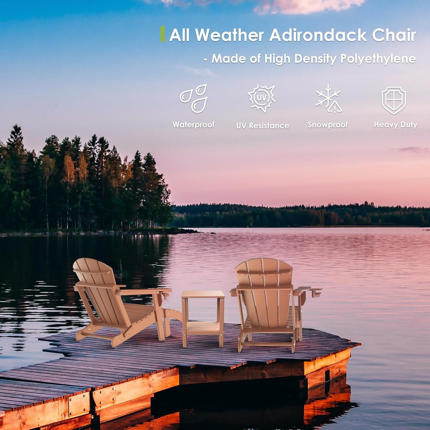 GREENVINES Folding-Adirondack-Chairs-Set-of-4 | HDPE Plastic | Fire Pit Chair | All Weather | Cup Holder | Teak | for Deck Backyard Patio Outdoor Garden