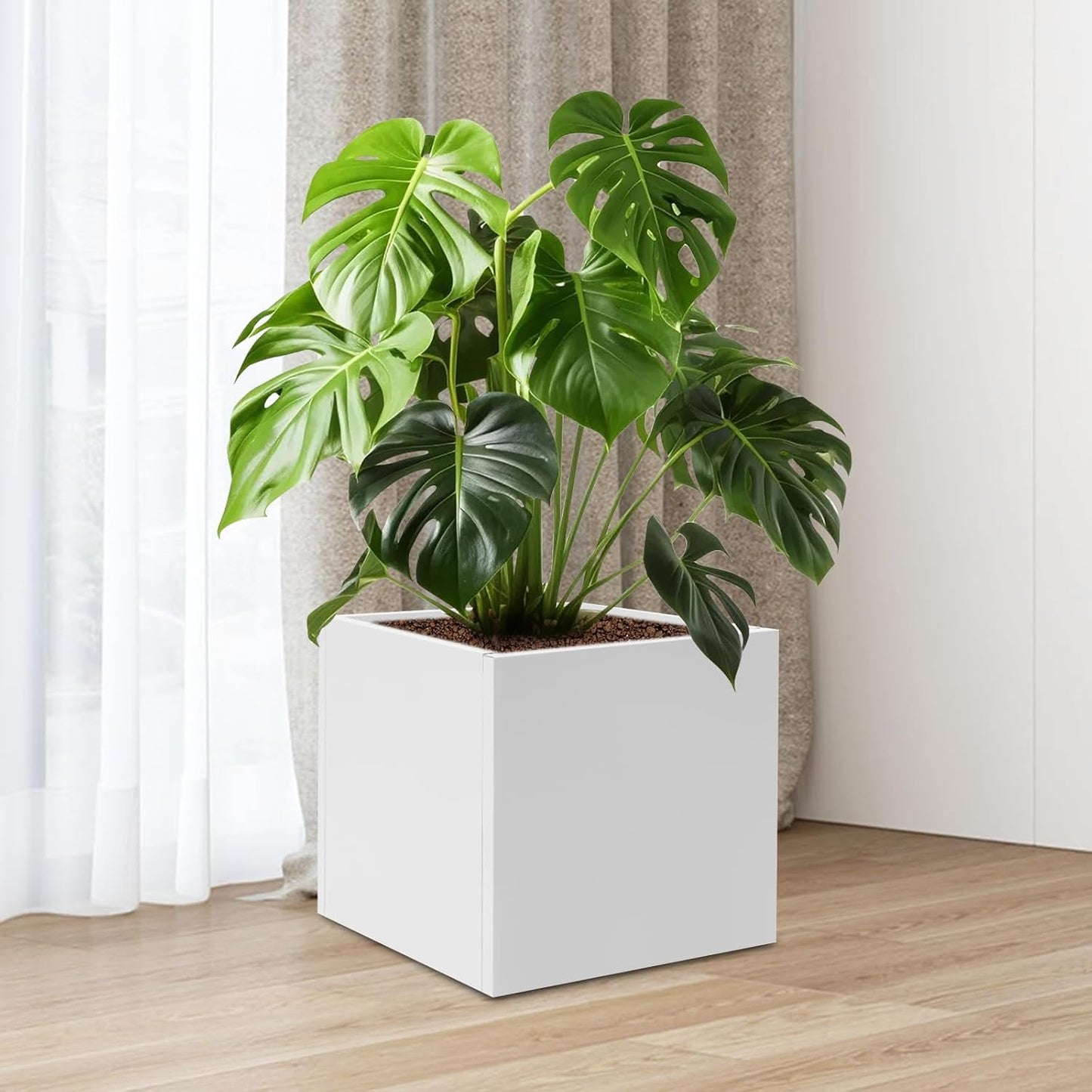 20" L x20 W x20 H Metal Flower Boxes Planter Boxes Outdoor Raised Garden Bed Indoor Outdoor Planting Bed White Square Planter Box for Patios Lawn Yard Decor Storage