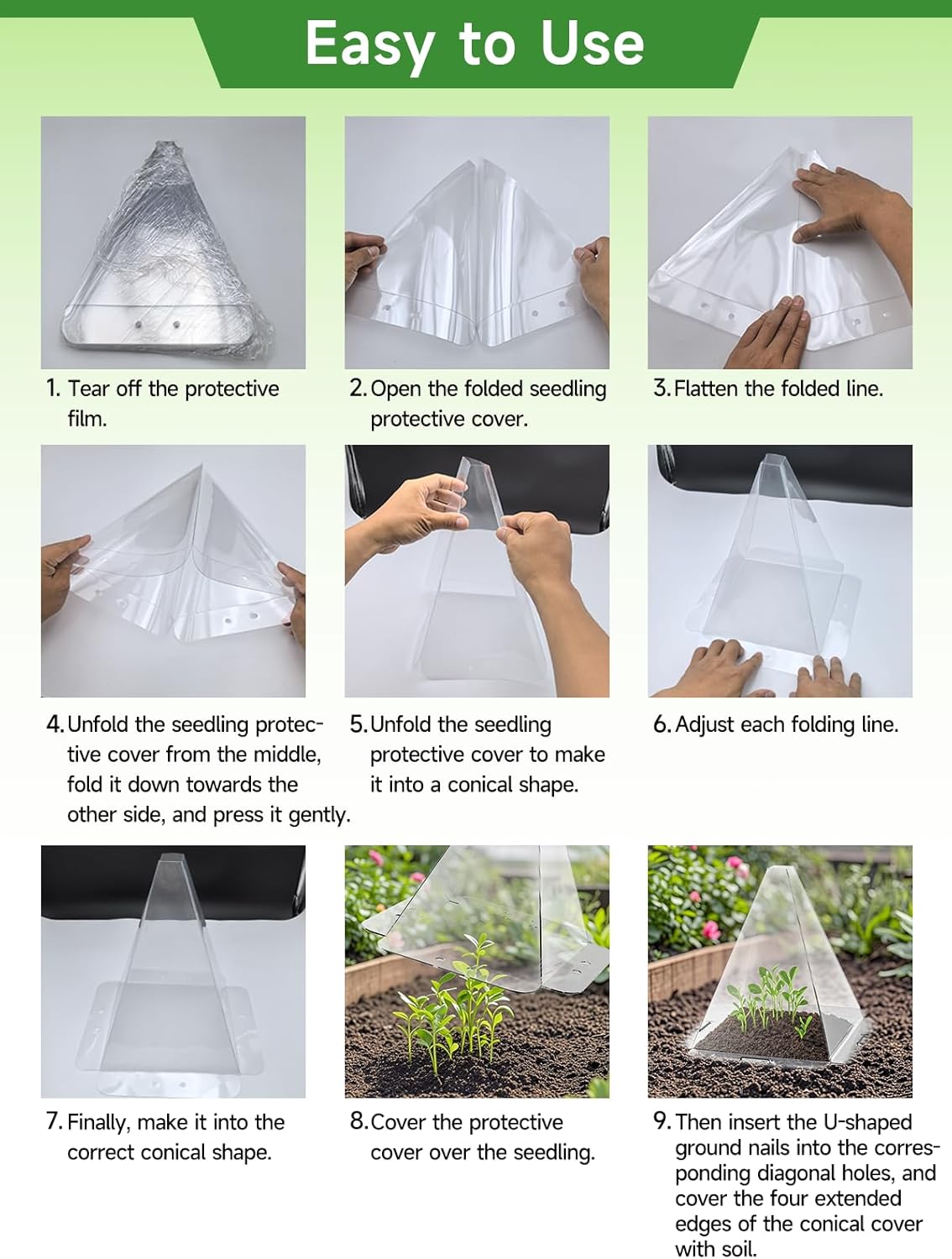 40 Pack Garden Cloches for Plants - Clear Reusable Plastic Seedling Covers with 80 Metal Stakes - Mini Greenhouse Plant Bell Covers for Frost, Sun, Pests Protection(7.8" x 11")