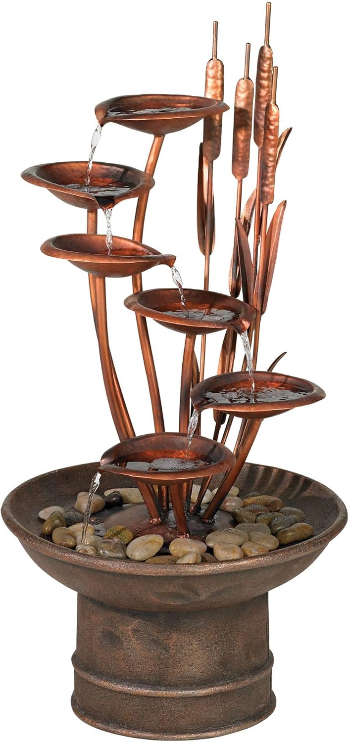 Ashton Water Lilies and Cat Tails 33" High Large Asian Indoor Outdoor Decor Resin Floor Fountain Standing Waterfall Tiered Water Feature for Outside Garden Patio Yard Backyard - John Timberland