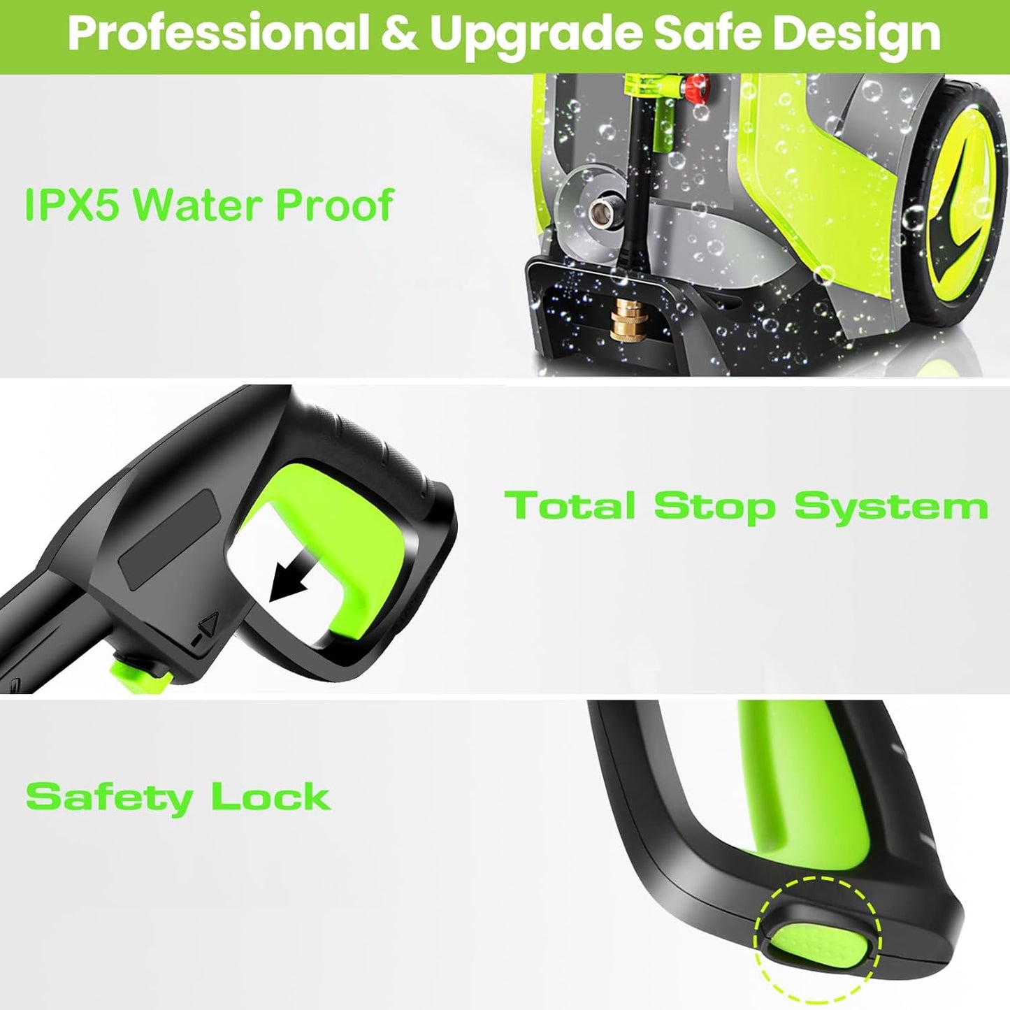 Electric Pressure Washer 5000PSI 4.0GPM Power Washers with M22-14mm Pressure Hose 33FT, Power Sprayers High Pressure with 1/4" QC Compatible Surface Cleaner for Home Cars Driveways, LGreen