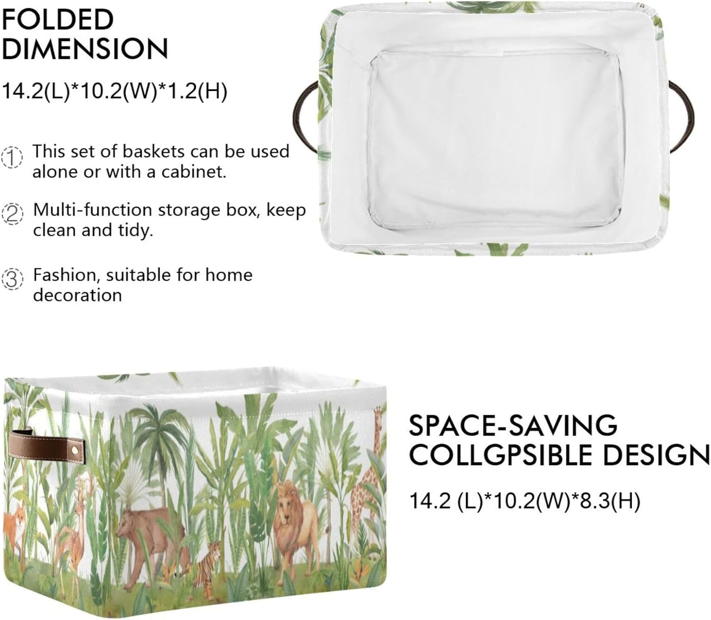 Animal Rectangular Storage Basket Organizer Bin Shelf Baskets For Home Office Dorm Lions Tigers Bears Giraffes Forests