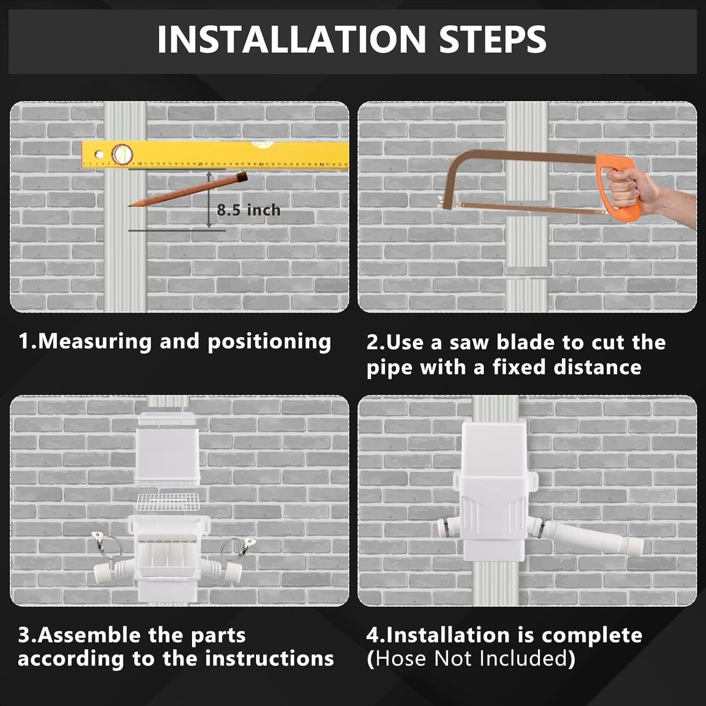 Downspout Diverter, Rain Barrel Diverter Kit-Rainwater Collection System Fits 2x3 or 3x4 Inch Downspout with Filtration and PVC Spigot, White