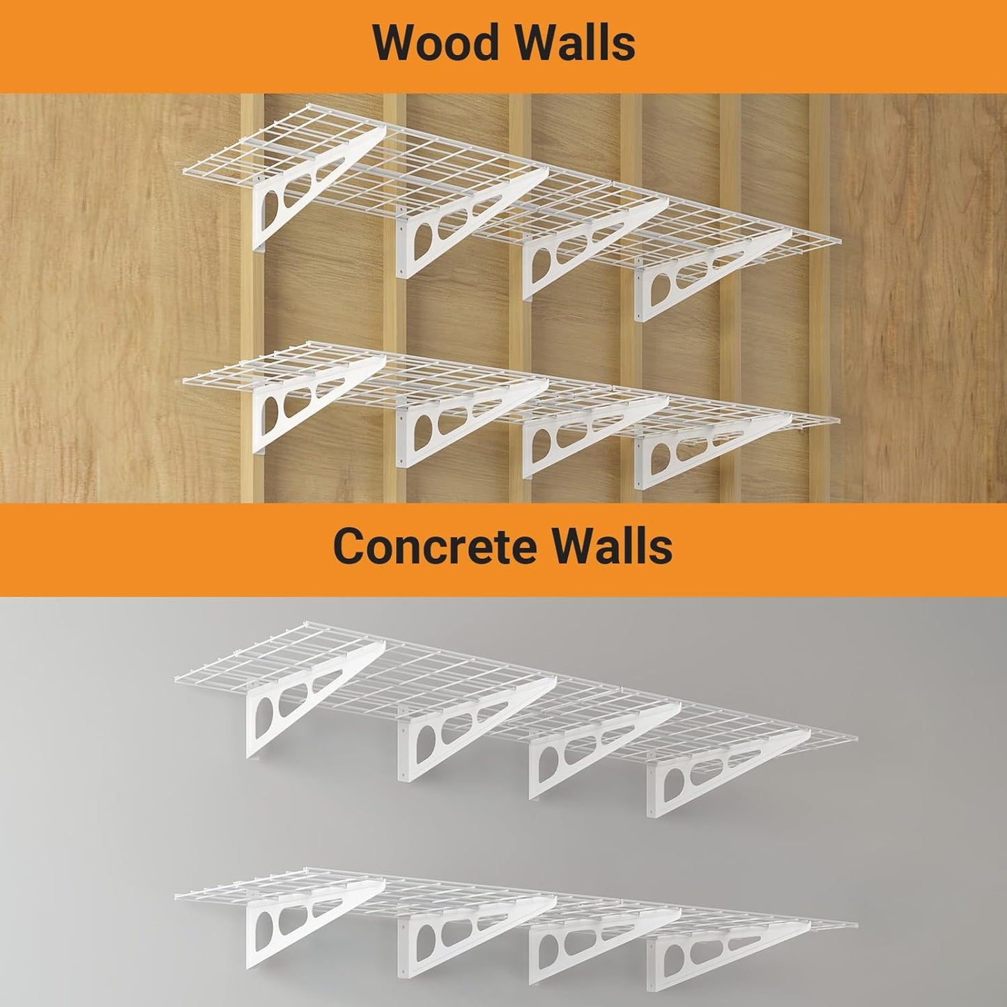 2x6 ft Garage Shelving, 2-Pack Wall-Mounted Shelves for Garage, Kitchen, Pantry Storage, 800 lbs Total Load Capacity Storage Wall Shelving, White