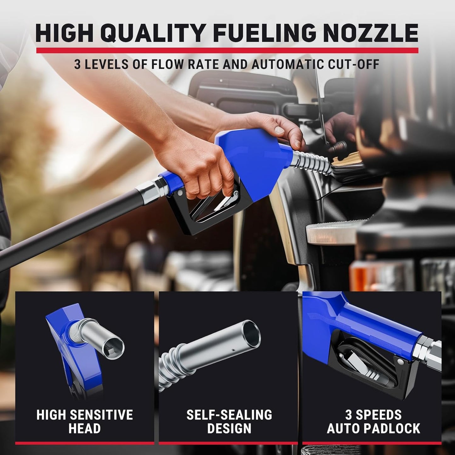 Fuel Hose Reel Retractable with Fueling Nozzle, 3/4" x 50" Heavy Duty Steel, 300PSI Industrial Auto Swivel, Spring Driven Diesel Hose Reel for Construction Farm Ship Vehicle Tank, Blue