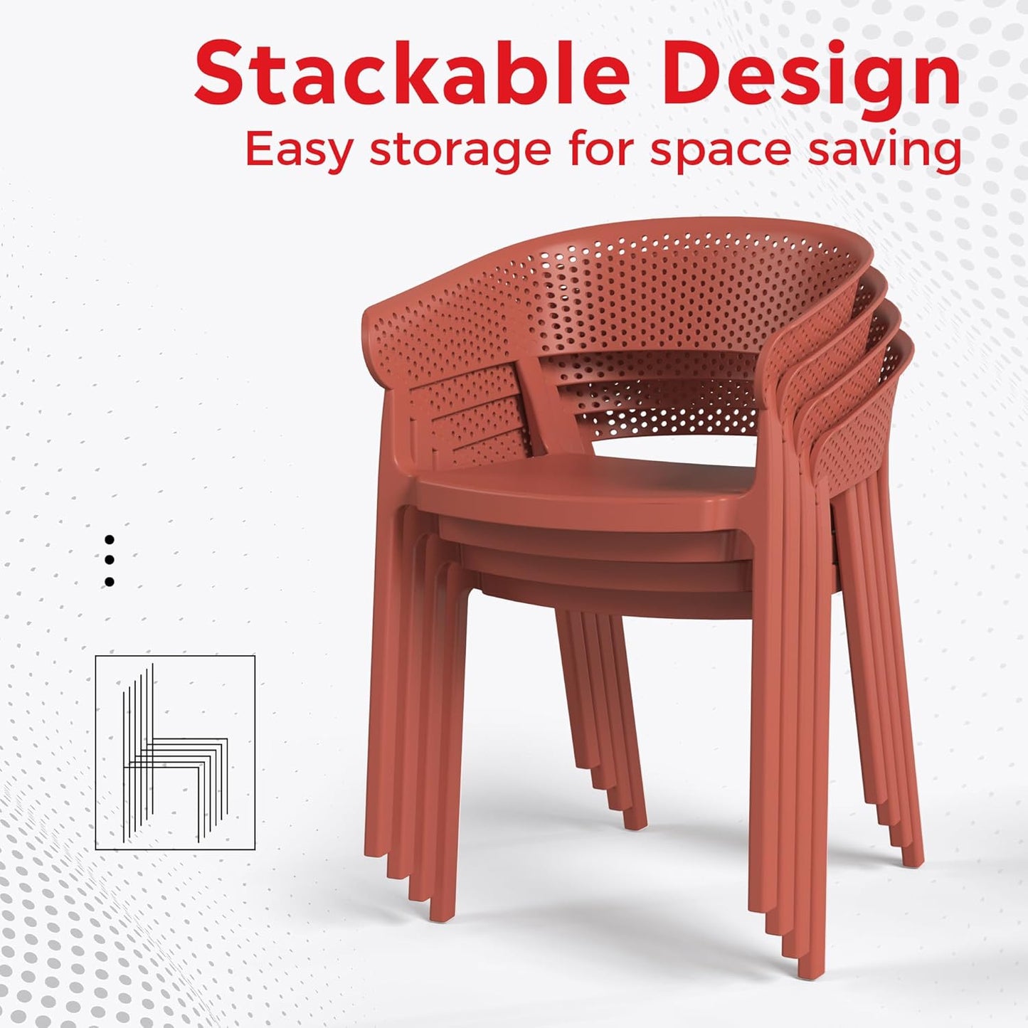 Dining Table Set for 4, HDPE Patio Round Dining Table and Stackable Chair, Kitchen & Dining Room Sets All Weather for Backyard Porch Poolside, Red