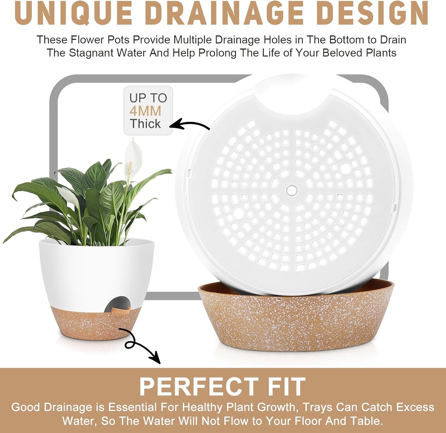 12" 10" 9" Large Self Watering Plant Pots, 3 Pack Flower Pots Planters with Multi Mesh Drainage Holes for Indoor Outdoor Garden Plants and Flowers
