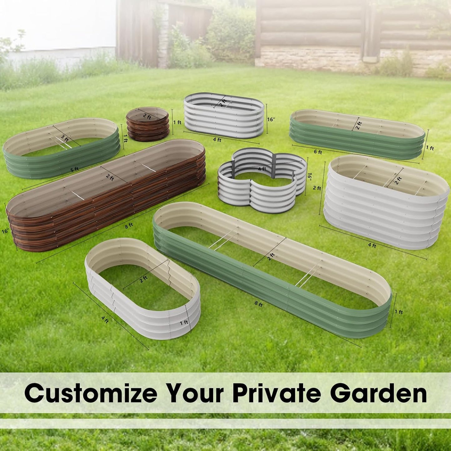 4x2x2ft Oval Galvanized Raised Garden Bed Kits Outdoor Large Metal Modular Planter Box 9-in-1 Raised Beds for Gardening,Vegetables,Fruits,Flowers & Herbs (Silver)
