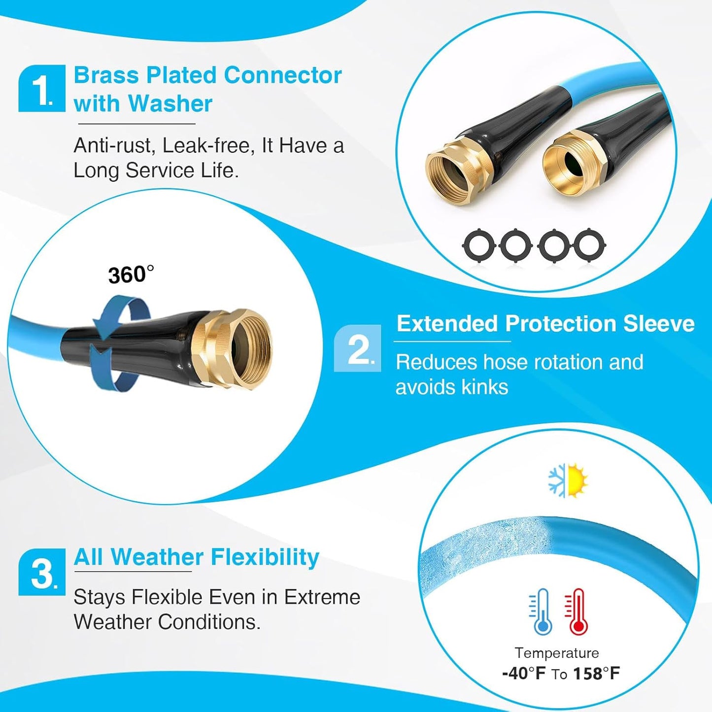 Garden Hose 50 ft, Heavy Duty Water Hose 5/8" x 50ft, New Patented Kink Free Water Hose Kink Resistance, Heavy Duty,Flexible and Lightweight, Leak Free, Burst 600 PSI, Drinking Water Safe