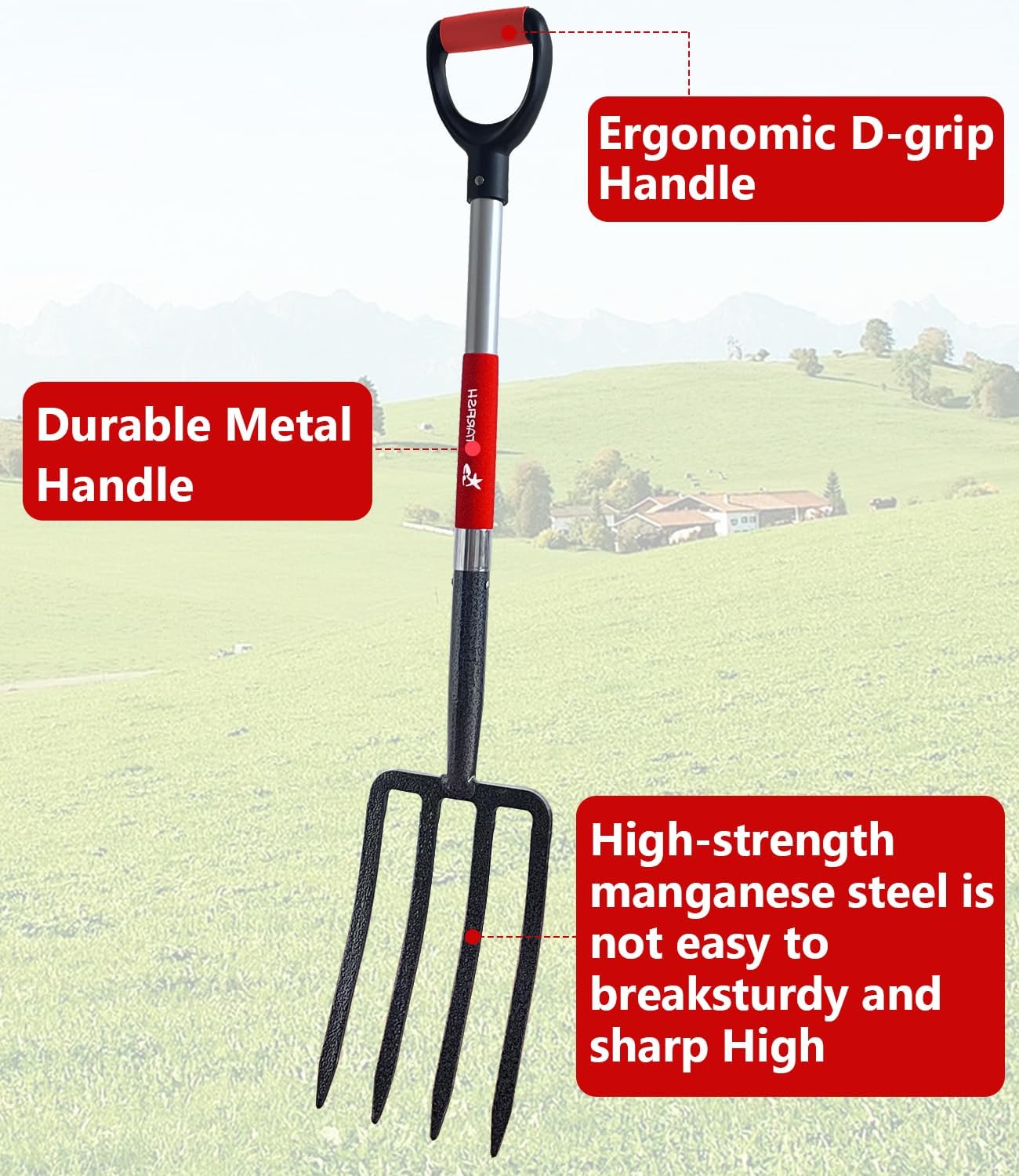 Digging Spading Fork Forged Steel with D Grip Handle 41” Premium 4-Tine Spading Digging Fork Sturdy Metal D-Grip Multi-Purpose Virtually Unbreakable Gardening Tool