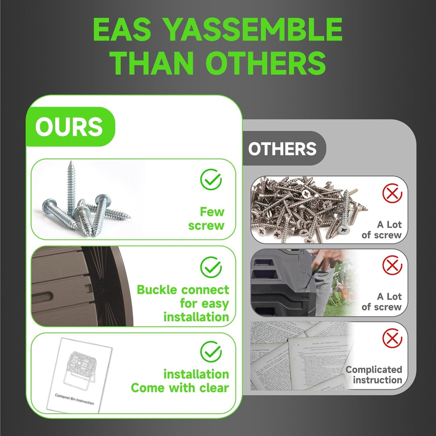 Dual Chamber Tumbling Composter 43 Gallon Large Outdoor Tumbling Composter Efficient Batch Composting Easy Turn Design (Grey)