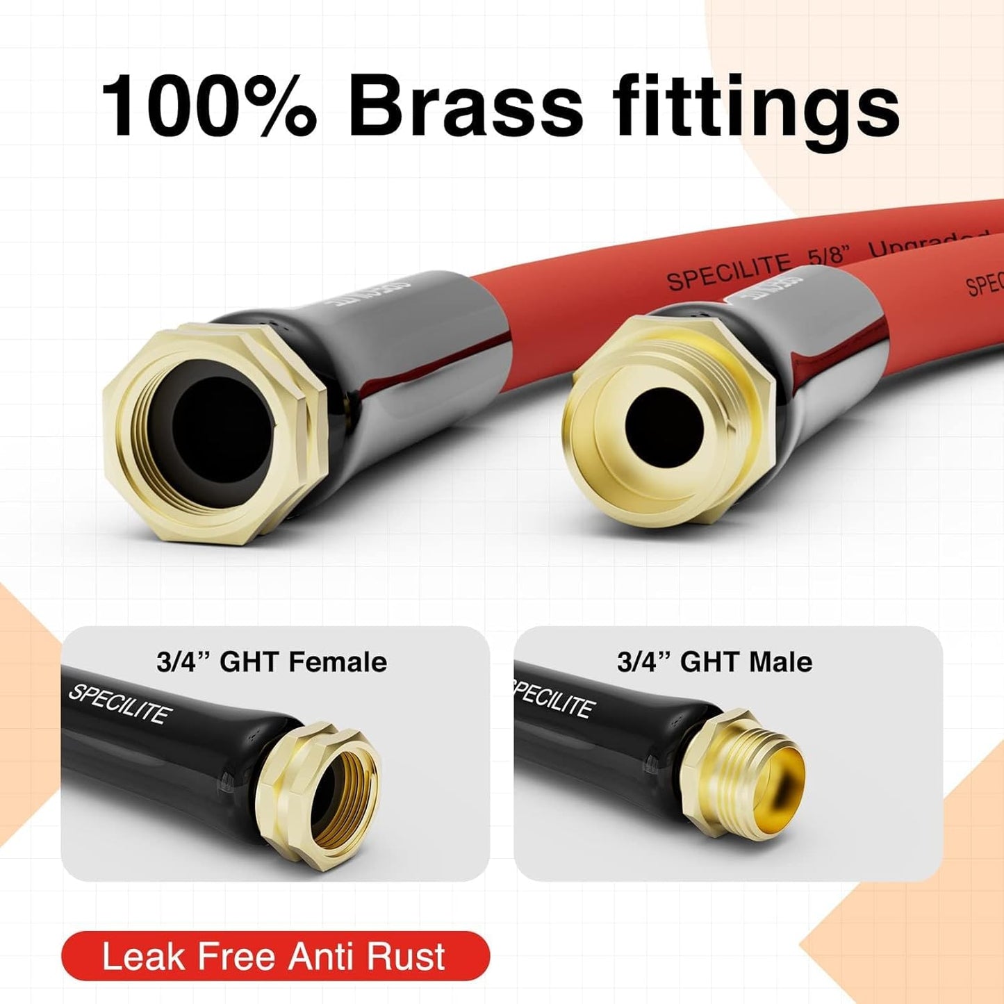 3/4" Hot/Cold Garden Water Hose 50 ft, -50℉-190℉,Flexible & Lightweight With 3/4" Brass Fittings for Yard, Outdoor, Farm, Red