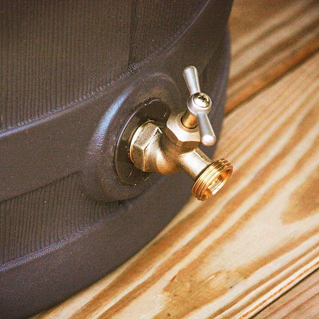 Good Ideas Rain Wizard 50 Gallon Plastic Outdoor Home Rain Barrel Water Storage Collector with Brass Spigot and Flat Back Design, Oak (4 Pack)