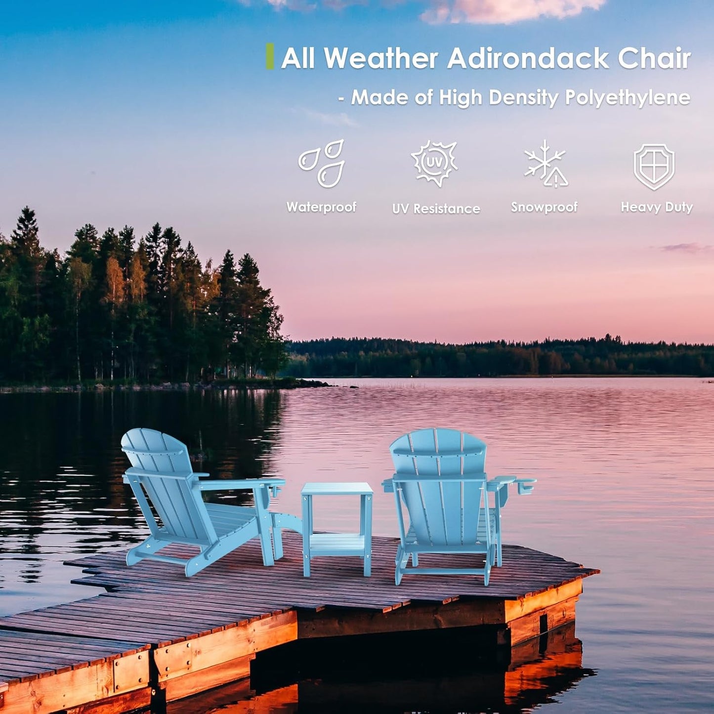 GREENVINES Folding-Adirondack-Chairs-Set-of-4 | HDPE Plastic | Fire Pit Chair | All Weather | Cup Holder | Arctic | for Deck Backyard Patio Outdoor Garden