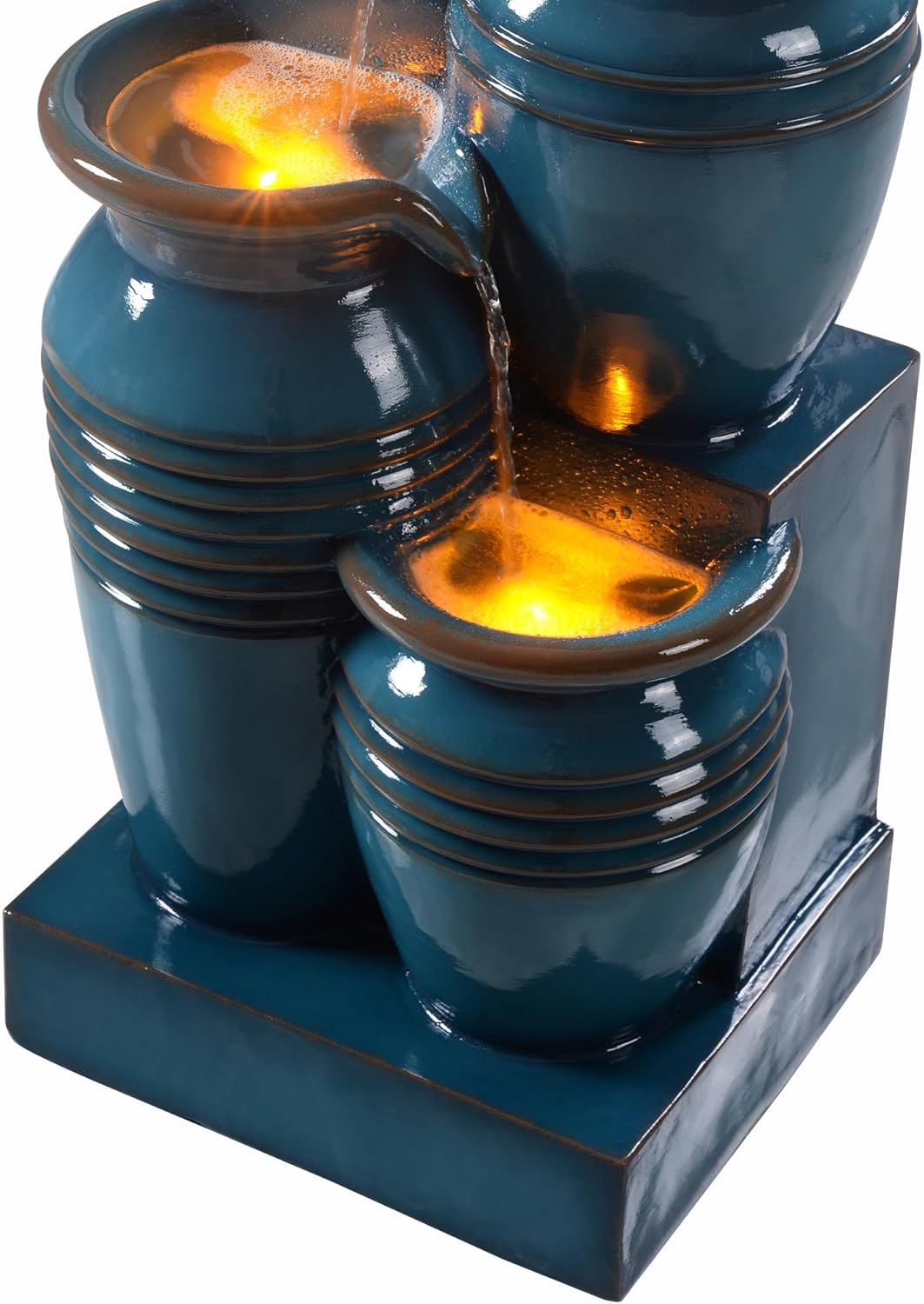 Teamson Home 28.74 in. 4-Tier Cascading Bowl Solar-Powered Water Fountain with LED Lights for Gardens, Landscaping, Patios, Balconies, Lawns, Blue