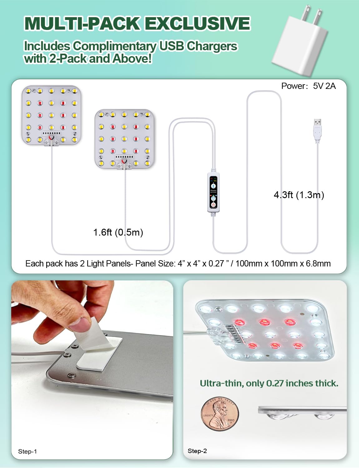 DOMMIA Grow Light,Full Spectrum Plant Light Panel with 6/12/16H Auto On/Off Timer, 4 Dimmable Levels, Suitable for Hydroponics, Seedlings, Succulents, Veg, Flowers & More(No Adapters)