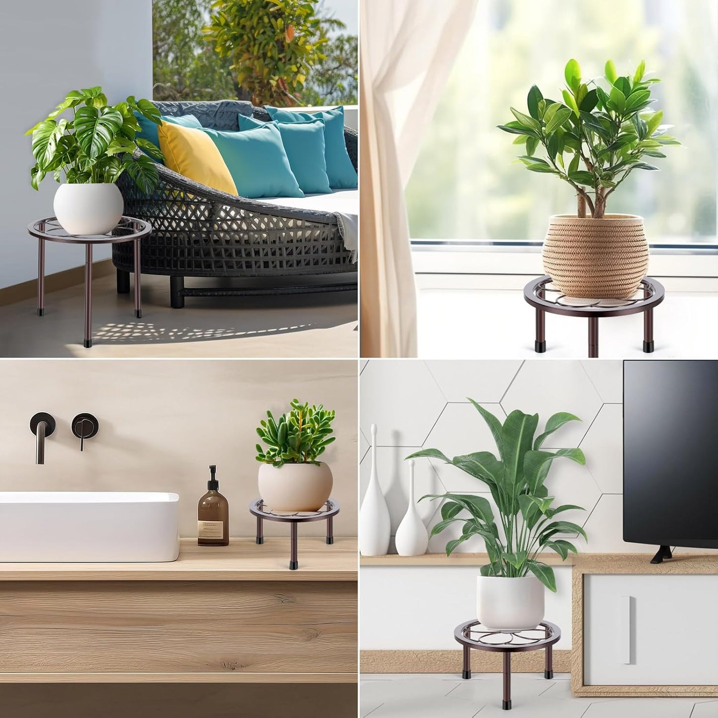 5 Pack Metal Plant Stand, Anti-Rust Iron Plant Stands for Indoor and Outdoor, Heavy Duty Flower Pot Stands for Multiple Plant, Black Potted Plant Holder for Garden Home (5 Pack Brown)