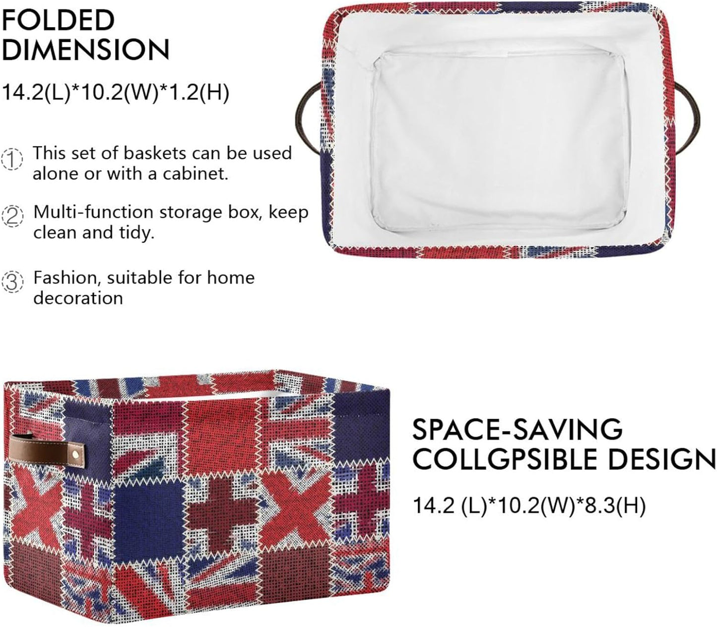 Flag Rectangular Storage Basket Organizer Bin Shelf Baskets For Clothes For Home Office Dorm