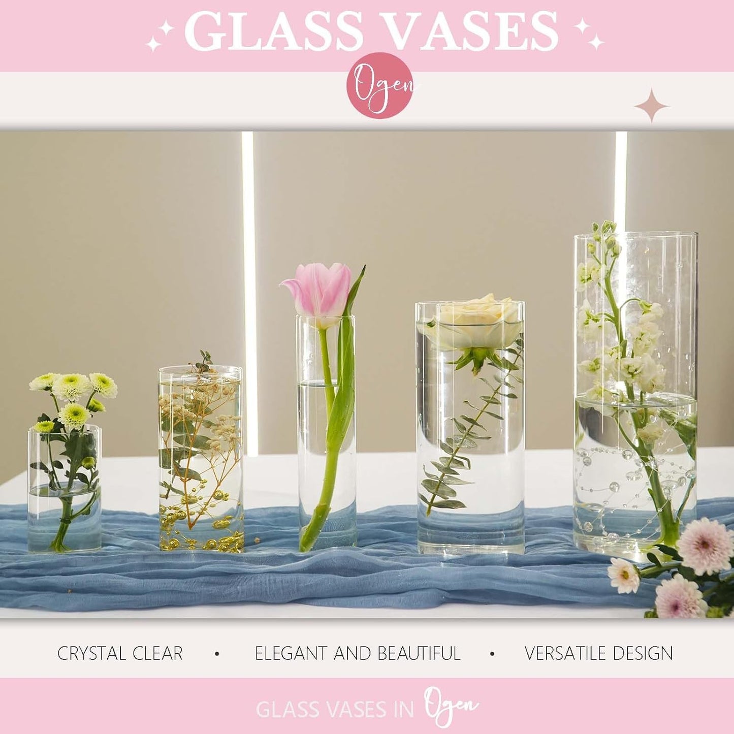 30pcs Glass Vase Cylinder Vases for Centerpieces Small Flower Glass Clear Vases Home Decor Centerpiece Table Flower Vase Decorations for Wedding Decoration&Holiday Mixed Sizes Tall