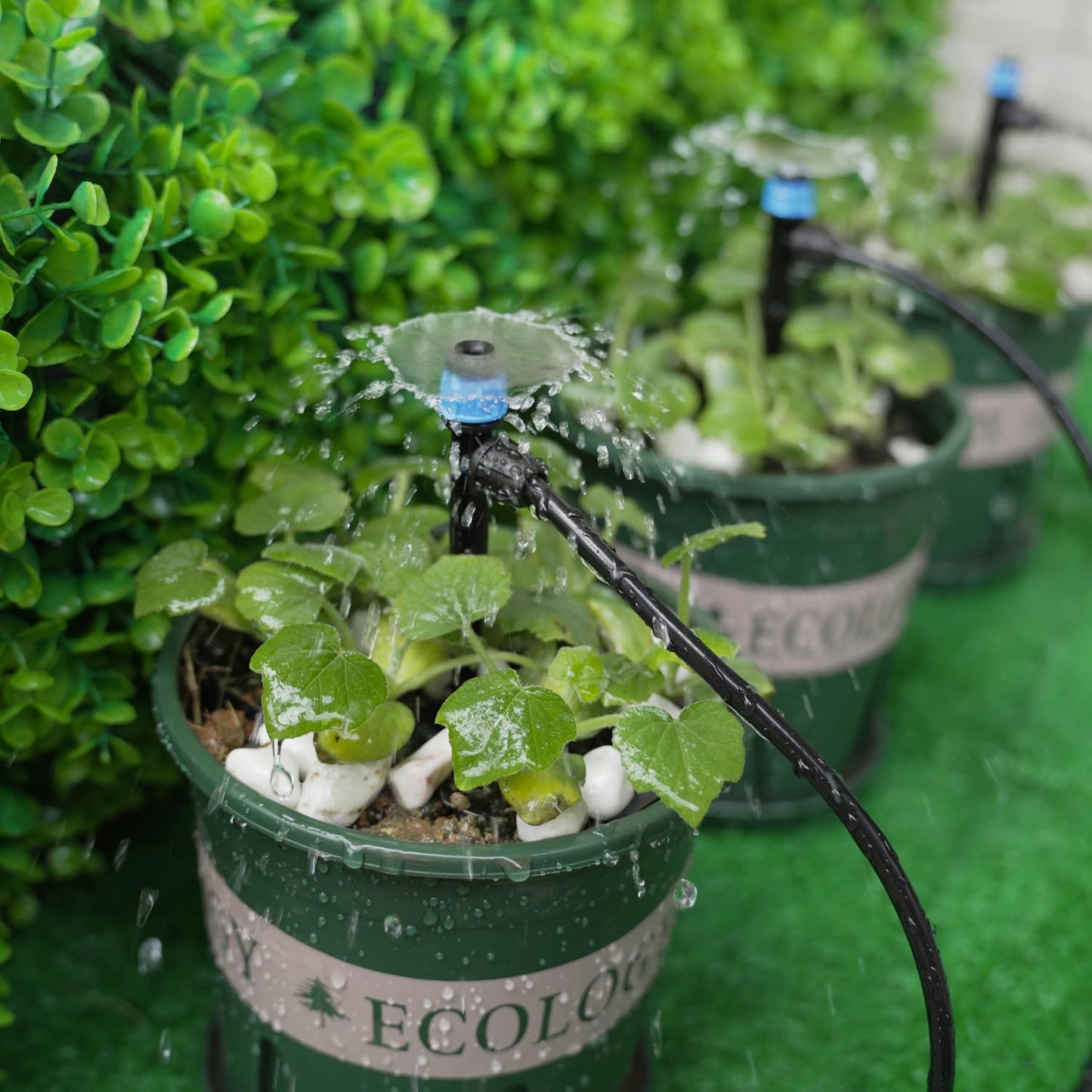 50 Pieces Drip Emitters for 1/4" Drip Irrigation Tubing, Adjustable 360 Degree Vortex Drip Emitters with Stake 360° Full Circle Fan Shape Pattern Garden Irrigation Micro Drippers