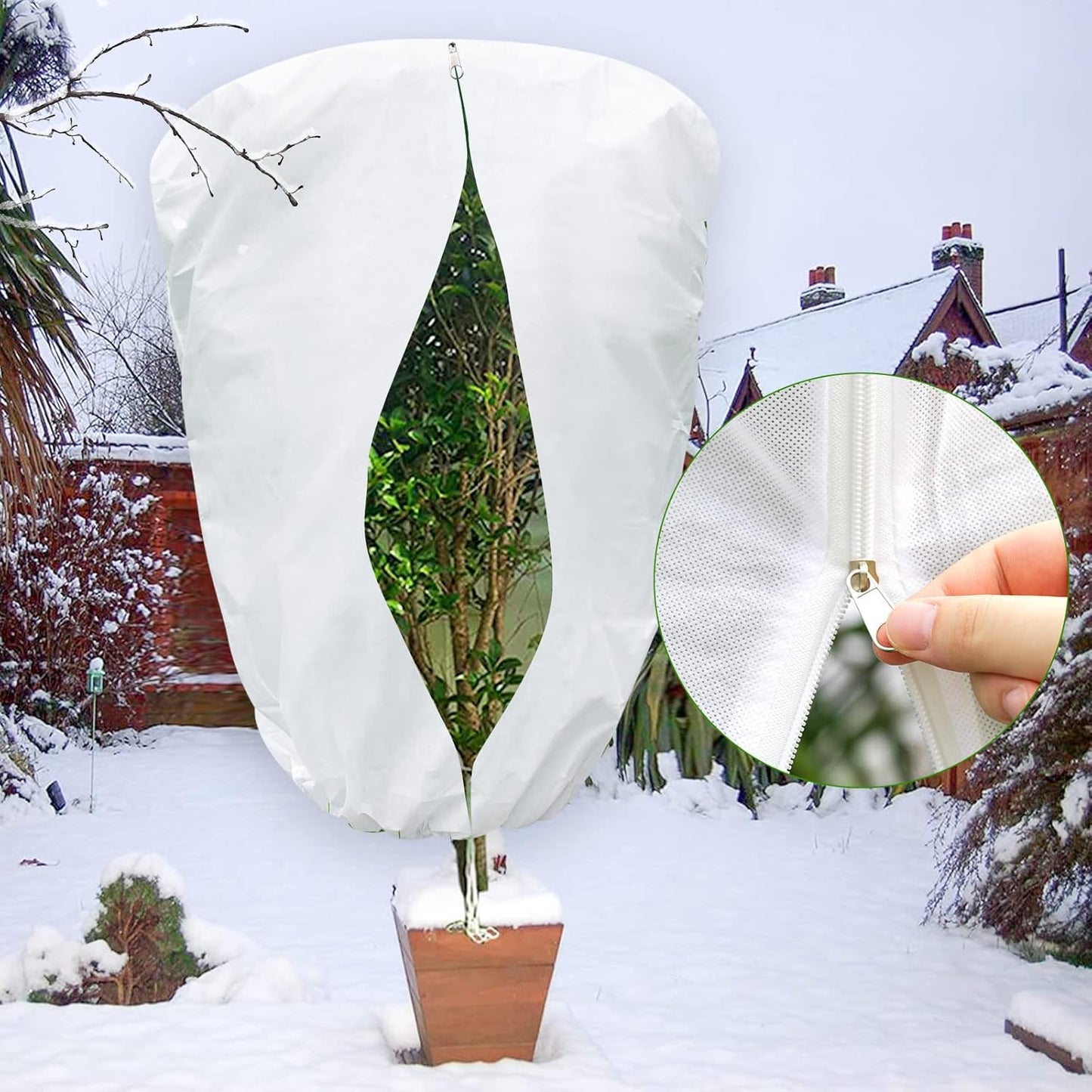 2 Pcs Tree Covers for Winter, Plant Covers Freeze Protection with Drawstring and Zipper, 2.5 oz/yd² 7.9 X 6.6 Ft, Reusable Winter Plant Protector Bag for Protect Trees Shrubs from Cold Frost