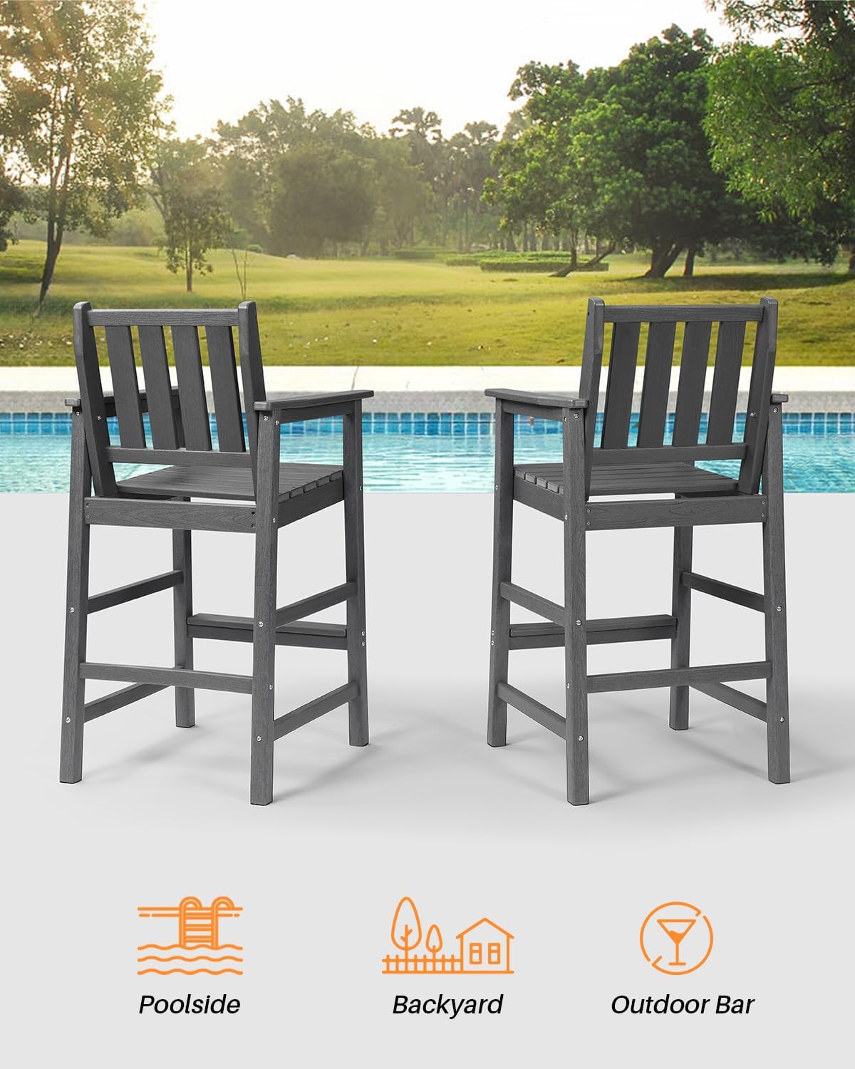 5 Pieces Adirondack Bar Chairs Set, HDPE Patio Bar Height Table and Chairs, Tall Adirondack Outdoor Bar Stools Set, HDPE Patio Bar Table Sets Furniture for Balcony, Garden, Pool, Smoke Gray